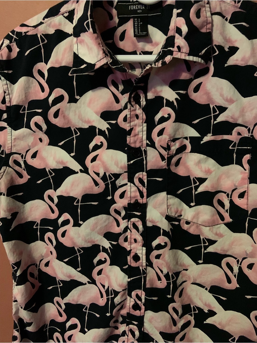 H&M Pink Flamingos Button Down Shirt Large